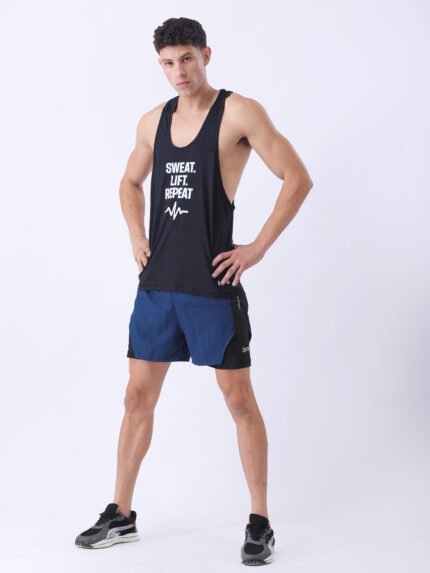 Trademark Shorts – Men’s NS Dry-Fit Branded Gym Shorts | Dis8 Side Logo & Nylon Lining (Blue)